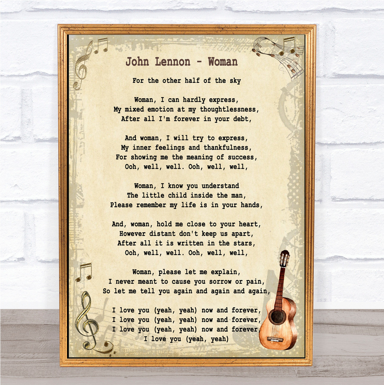 John Lennon Woman Song Lyric Vintage Quote Print - Party Animal Print